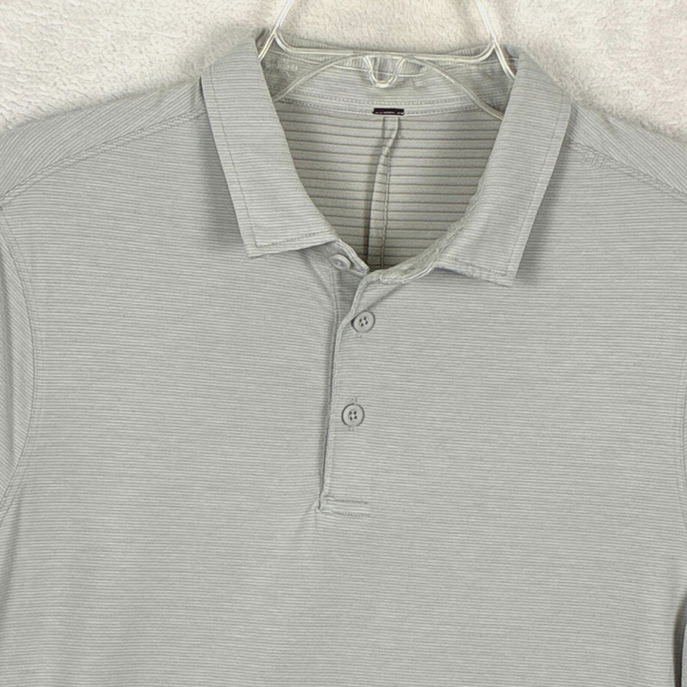 Lululemon Evolution Polo Shirt Mens S Gray Striped Performance Golf Preppy